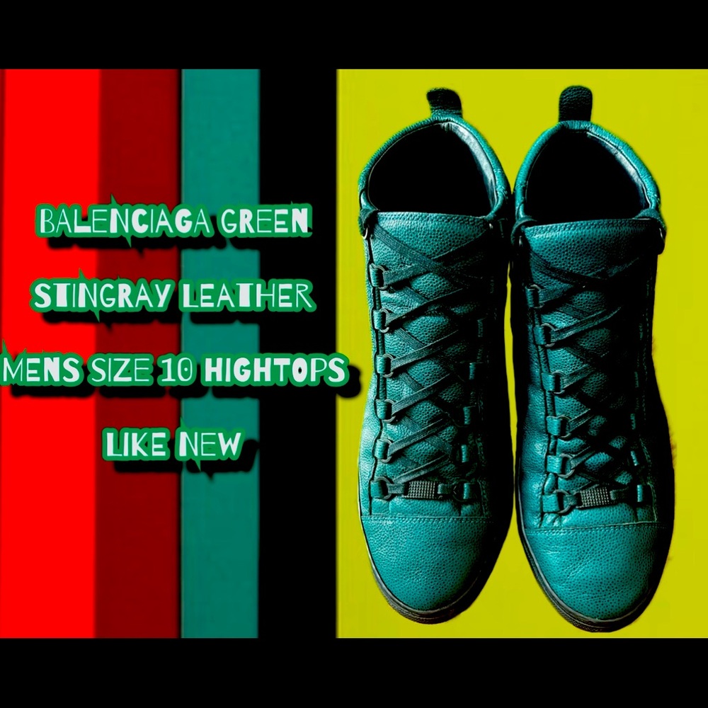 Balenciaga Mens Green Stingray Leather high tops barely worn size 10